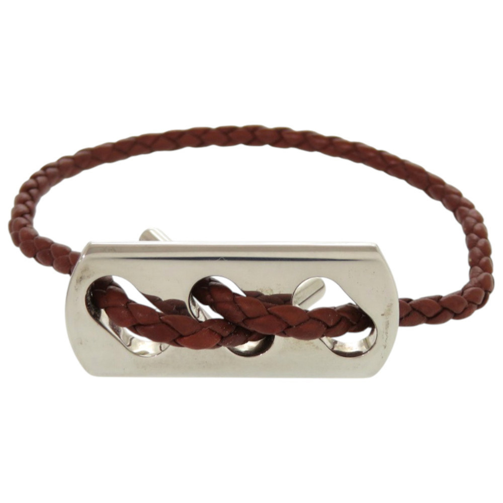 HERMES Silver Leather Charm Bracelet